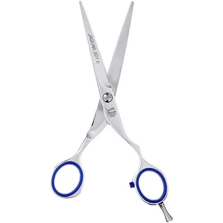 Tesoura profissional Jaguar prata com detalhe azul